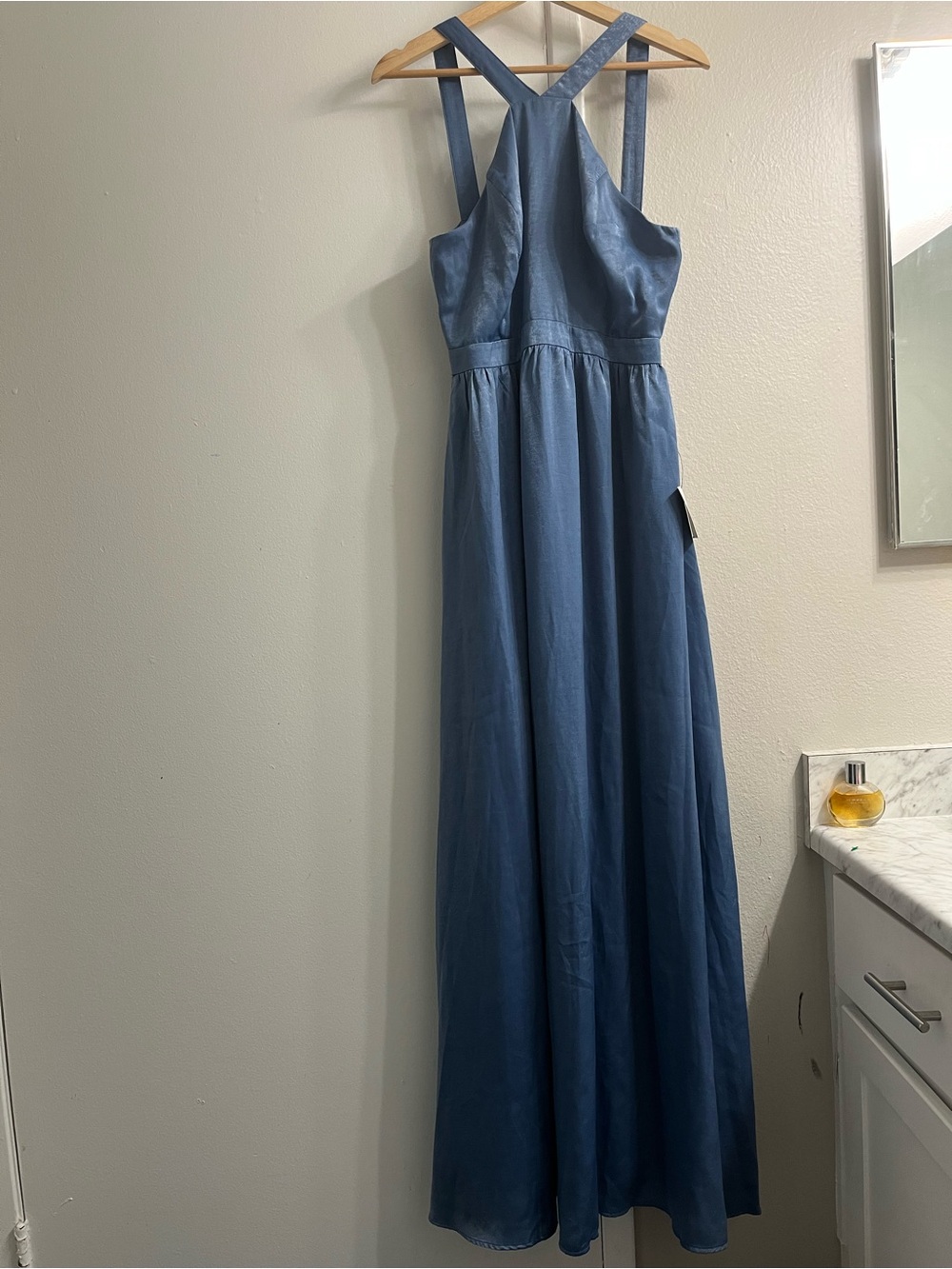 Lulu's Dusty Blue Cross-Back Maxi Dress